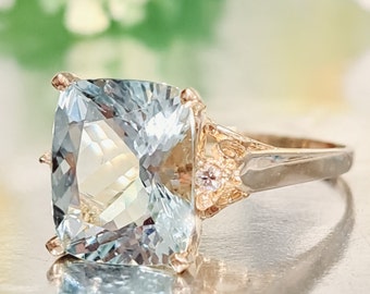 Aquamarine 14k Gold Ring * 5.00 Carat Natural Aquamarine & Diamonds * Available in 14k Solid Yellow, Rose, White Gold * Classic Jewelry