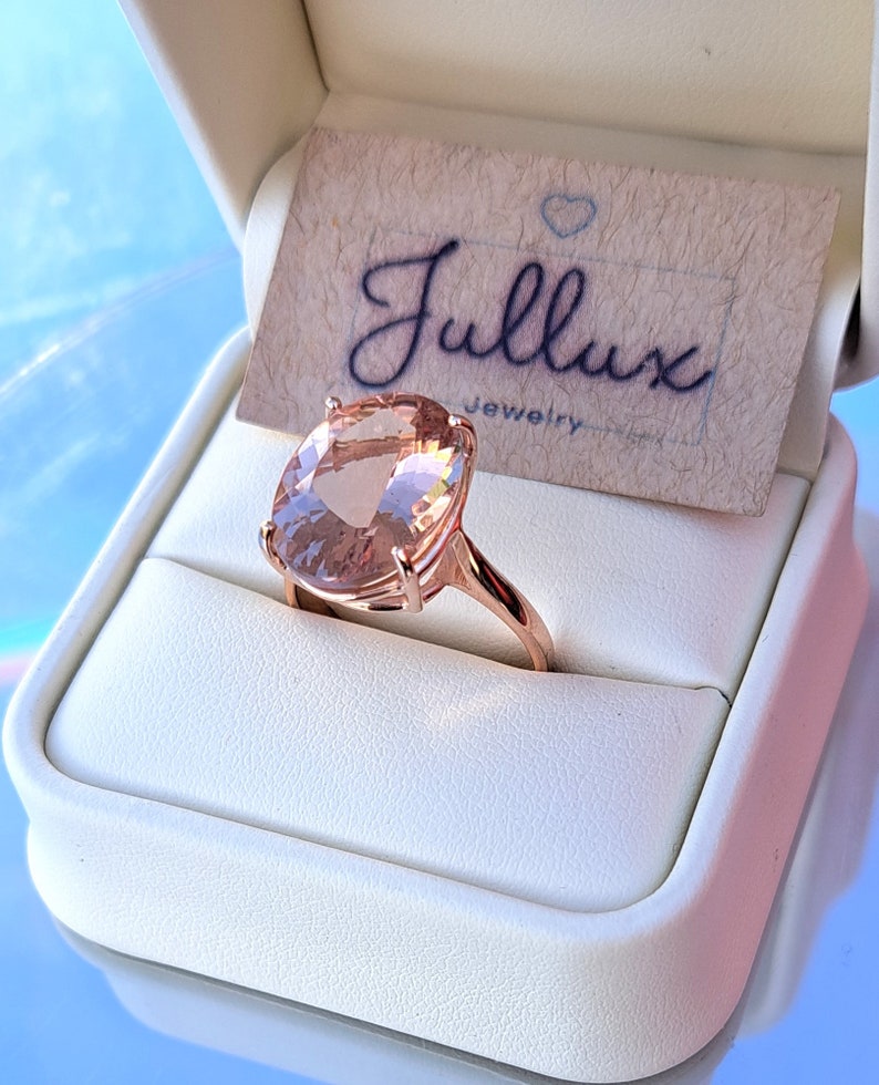 Morganite 14k Gold Ring 8.90 Carat Natural Morganite Oval Cut Gemstone Cocktail Jewelry November Birthstone Statement Ring image 8