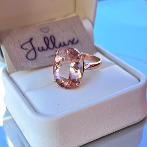 Morganite 14k Gold Ring 8.90 Carat Natural Morganite Oval Cut Gemstone Cocktail Jewelry November Birthstone Statement Ring image 7