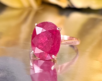 Ruby 14k Solid Gold Solitaire Ring, 12x10mm Oval Red Ruby, July Birthstone