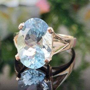 Aquamarine Ring, 14k Solid Gold, Natural Oval Cut Aquamarine, Statement Ring, March Birthstone, Anniversary Gift Idea for Her, Handmade Gift