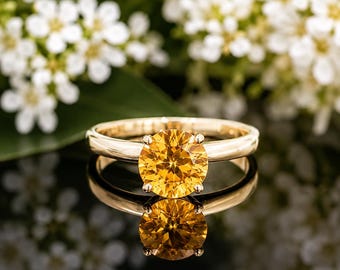 Natural Citrine 14k Solid Yellow, White, or Rose Gold Ring, 7mm Round Gemstone