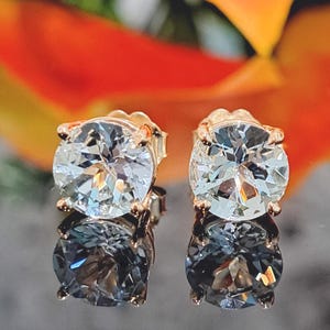 Aquamarine Earrings, 2.20 Carat Natural Aquamarine 14k Solid Gold, 7mm Round Cut Gemstones by choice, Classic Studs, Handmade Gift Ready