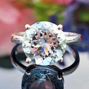 Aquamarine 14k Solid Gold Ring, Natural Aquamarine, Round Brilliant Cut