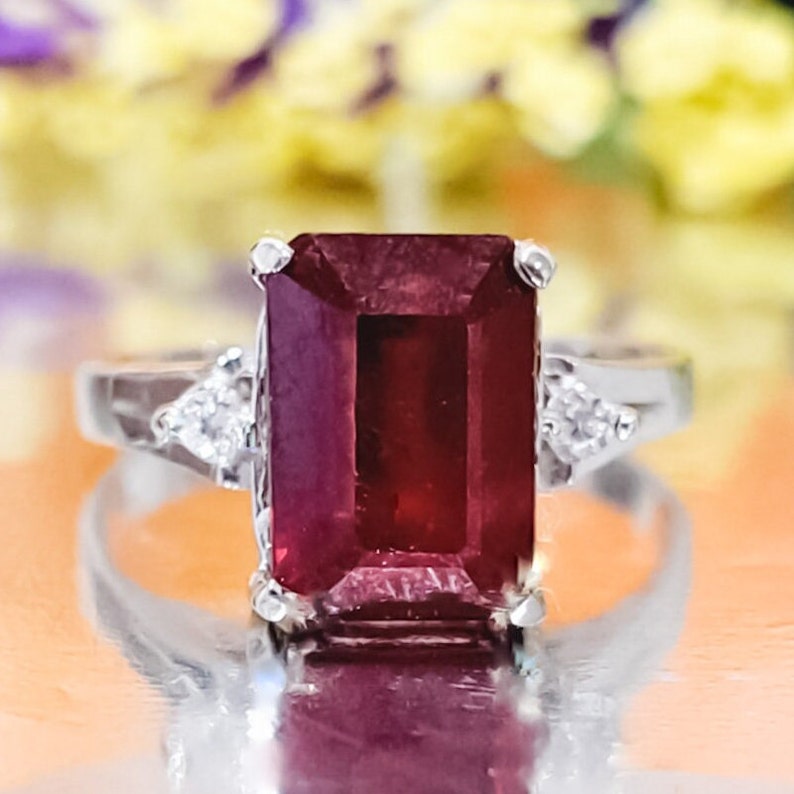 2.70 Carat Lab-grown Ruby & Natural Diamonds 14k Solid Gold Ring ...