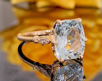 Aquamarine Ring, 14k Solid Gold, 2.88 Carat Natural Aquamarine Diamond Engagement Ring, Available in Yellow, Rose, White Gold, Gift Idea