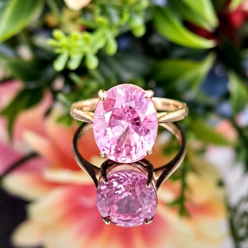 Bague solitaire en or massif 14 carats et kunzite rose naturelle, bijou de style minimaliste