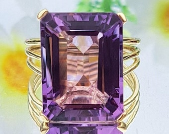 Amethyst Gold Ring * 14k Solid Gold * 11.00 Carat Natural Emerald Cut Purple Amethyst * February Birthstone Ring * Gift for Her