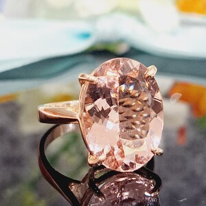 Morganite 14k Gold Ring 8.90 Carat Natural Morganite Oval Cut Gemstone Cocktail Jewelry November Birthstone Statement Ring image 10