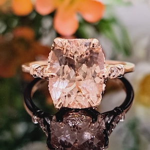 Cushion Morganite Ring, 14k Solid Gold, 3.20 Carat Natural Morganite & Diamonds, Engagement Ring, Handmade Anniversary Gift, June Birthstone