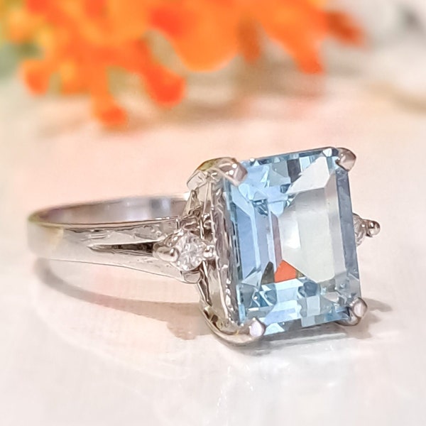 Aquamarine Gold Ring * 2.50 Carat Natural Aquamarine & Diamonds * Available in 14k Solid White, Yellow, Rose Gold * March Birthstone