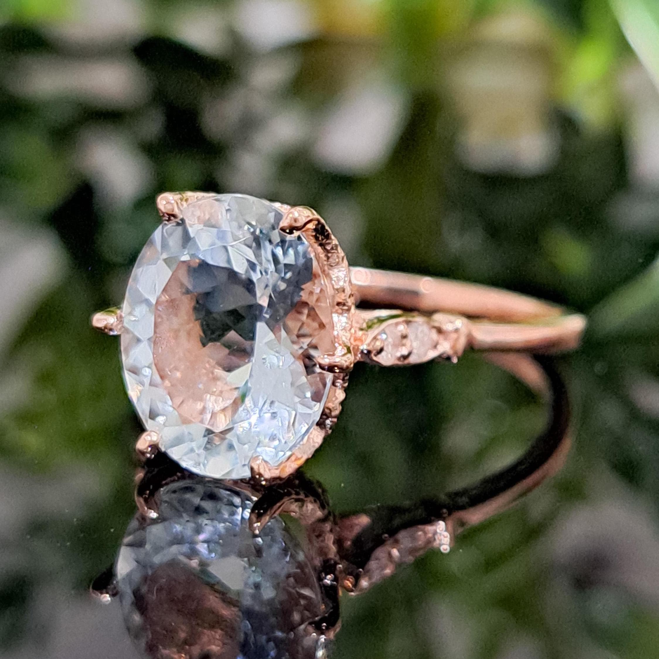 Aquamarine 14k Solid Gold Ring, 11x9mm Natural Aquamarine, Diamond Accents, March Birthstone, Engagement Vintage Style Ring, Handmade Gift