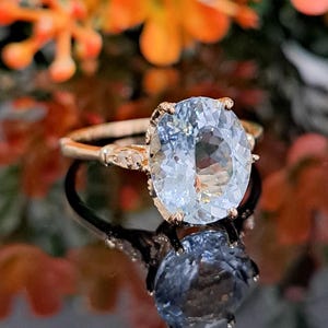 Aquamarine Ring, 14k Solid Gold, 3.38 Carat Natural Aquamarine & Diamonds, 11x9mm Oval Cut