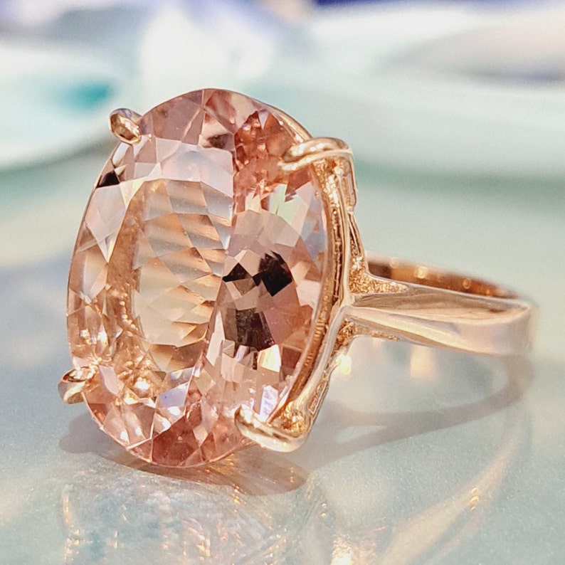 Morganite 14k Gold Ring 8.90 Carat Natural Morganite Oval Cut Gemstone Cocktail Jewelry November Birthstone Statement Ring image 1