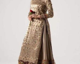 Custom Pakistani Bridal Maxi, Gold Embellished Wedding Outfit