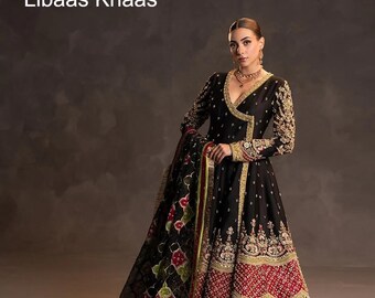 Custom stitch Pakistani indian wedding Dress, Embroidered Lehenga, Long sleeve Maxi, Nikkah Dress