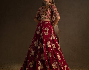Embroidered Pakistani Bridal Lehenga, Heavy Zardozi Wedding Dress