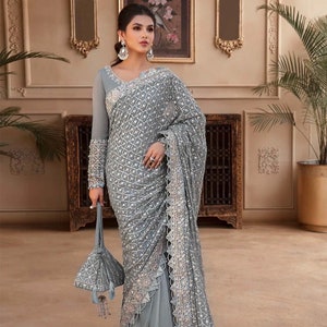 Pakistani Indian Women Pure Organza Saree Suit, Hit Maria B Design, Heavy Embroidery, Hand Work, Party Wear, Full Suit, Wedding Collection.