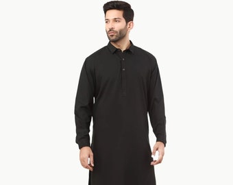 Men's Black Shalwar Kameez, Premium Fabric, Pakistani Indian Suit