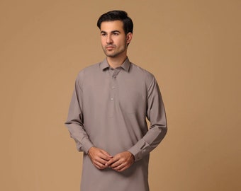 Men's Gray Kameez Shalwar: Classic Pakistani Indian Suit