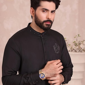 Zwarte Shalwar Kameez: patchwork voor heren, formele kleding