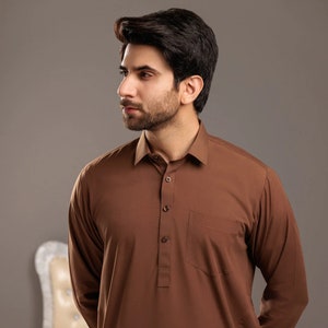 Pakistan Indian Men Brown Kameez Shalwar Collection, Simple and Decent , Best choice for Men, Classic Shalwar Kameez, Premium fabric.
