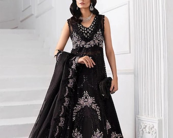 Black Pakistani Indian Bridal Maxi, Embroidered Wedding Outfit, Guest wear Dresses