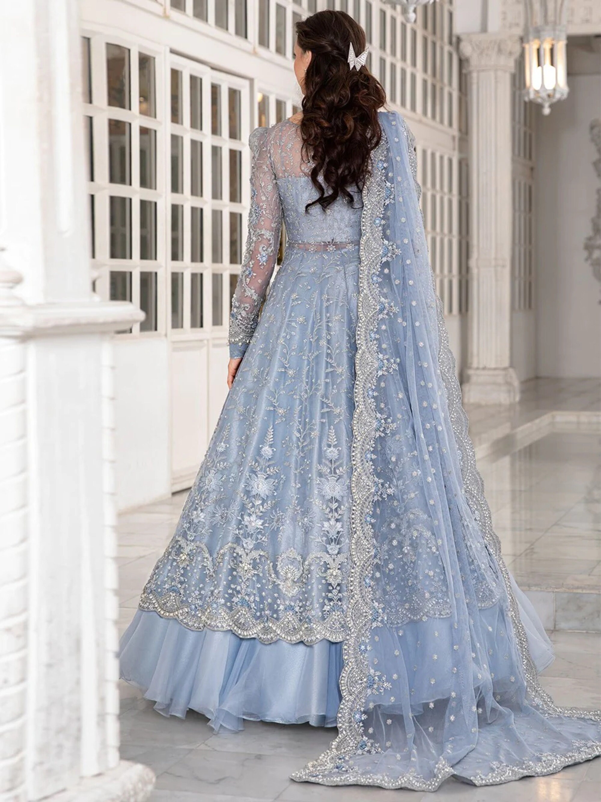 blue wedding dress pakistani Royal Blue Embroidered Pakistani Wedding Kameez Sharara MEDIUM