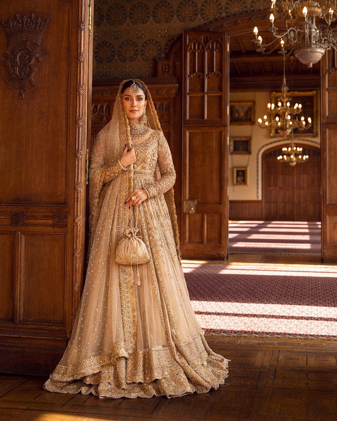 golden dress pakistani Opal Pakistani Dress Perfect for Nikkah USA – Ayla Noor