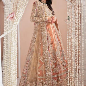 Custom Stitch Pakistan Indian Women Maxi Maria B Hand Made Lehenga, Embroidered Wedding Wear.