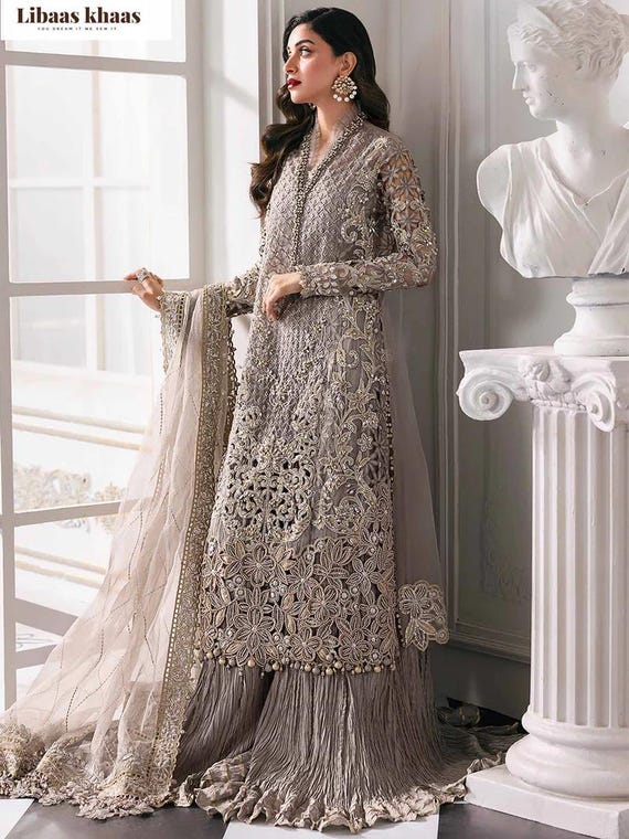 Handmade Embroidered Pakistan Indian Maxi Dress: Wedding Wear, Maria B, Party Wear Dresses