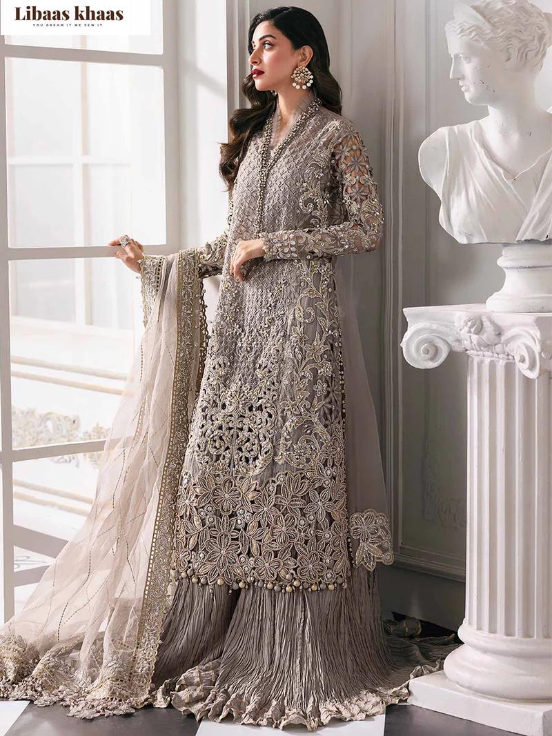 slim fit dress slacks Maria.B M.Basics Festive Embroidered Velvet Unstitched 3Pc Suit MB-USW main image 1