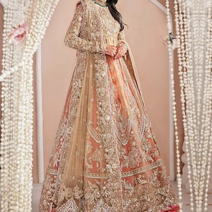 Custom Stitch Pakistan Indian Women Maxi, Maria B Designer, Hand Made Lehenga, Fully Embroidered, Wedding Wear, Ready Made, Formal Event.