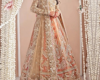 Custom Stitch Pakistan Indian Women Maxi, Maria B Designer, Hand Made Lehenga, Fully Embroidered, Wedding Wear, Ready Made, Formal Event.