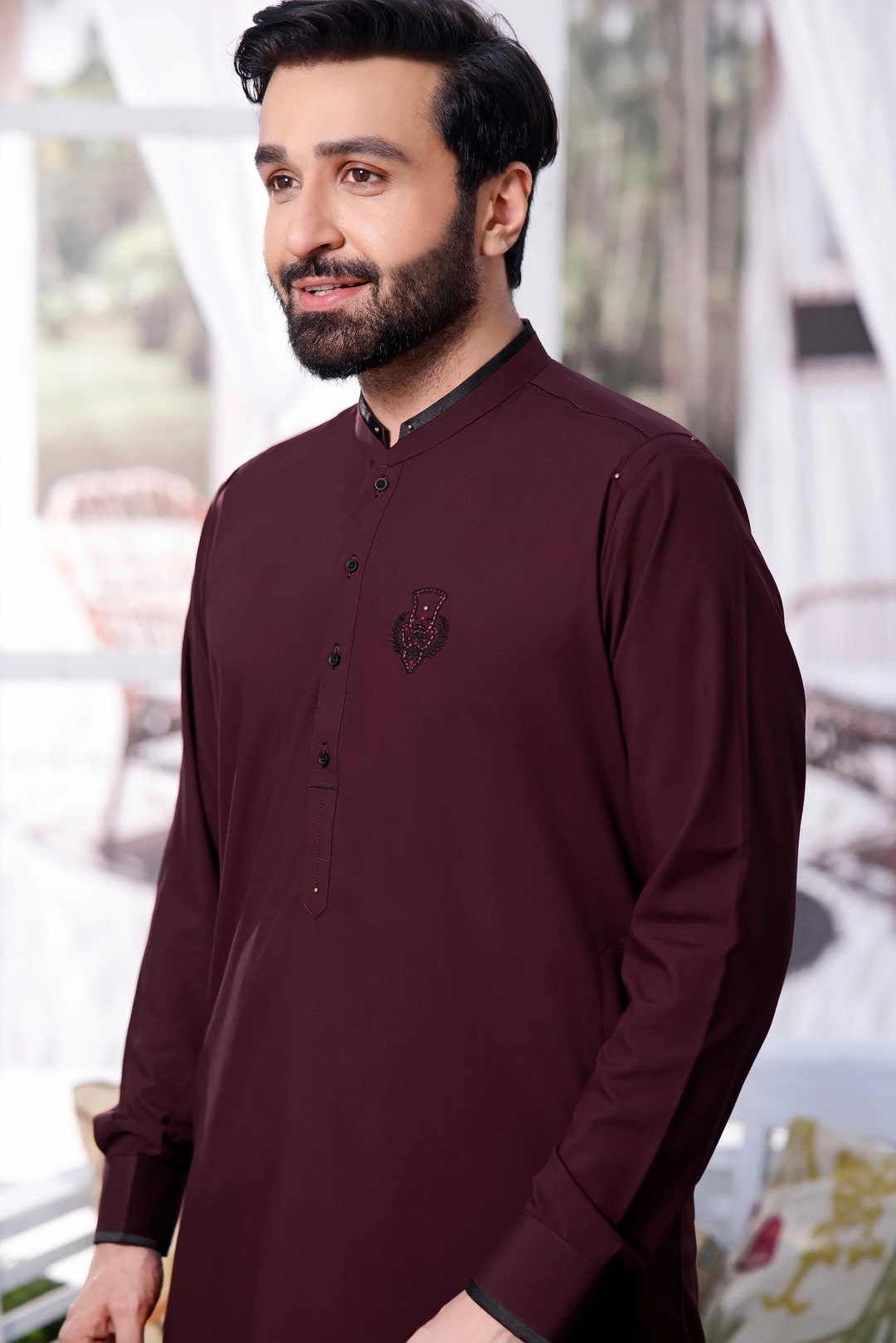 Maroon Shalwar Kameez Fabric Cut Piece – 5.75M main image 1
