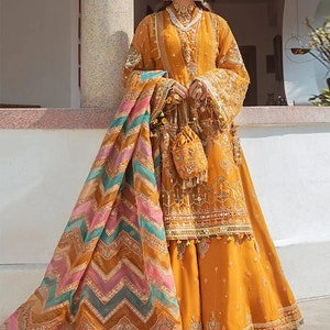 Custom Stitch Pakistan Indian Women Maxi, Maria B Designer, Hand Made Lehenga, Fully Embroidered, Wedding Wear, Ready Made, Formal Event.