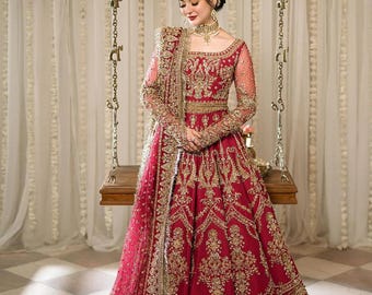 Custom Pakistani Bridal Lehenga: Heavy Embroidered Wedding Maxi