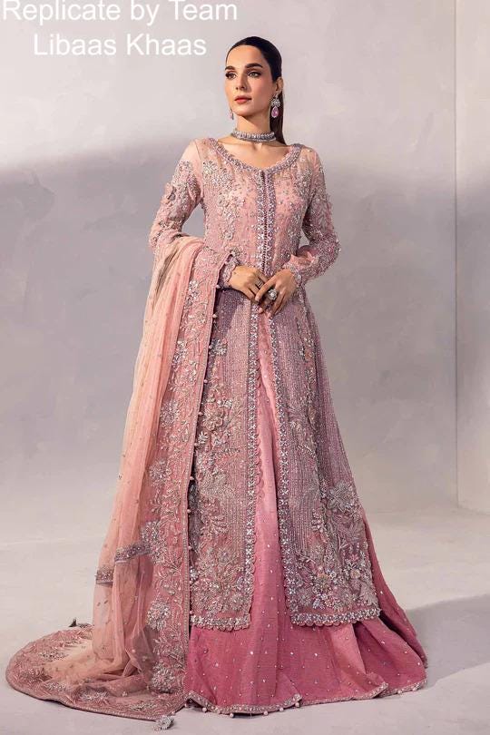 open lace back dress Buy Peach Pink Bridal Dress Pakistani in Pishwas Style Online – Nameera by  Farooq main image 1