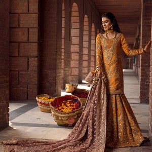 Custom Stitch Pakistan Indian Women Maxi, Maria B Designer, Hand Made Lehenga, Fully Embroidered, Wedding Wear, Ready Made, Formal Event.
