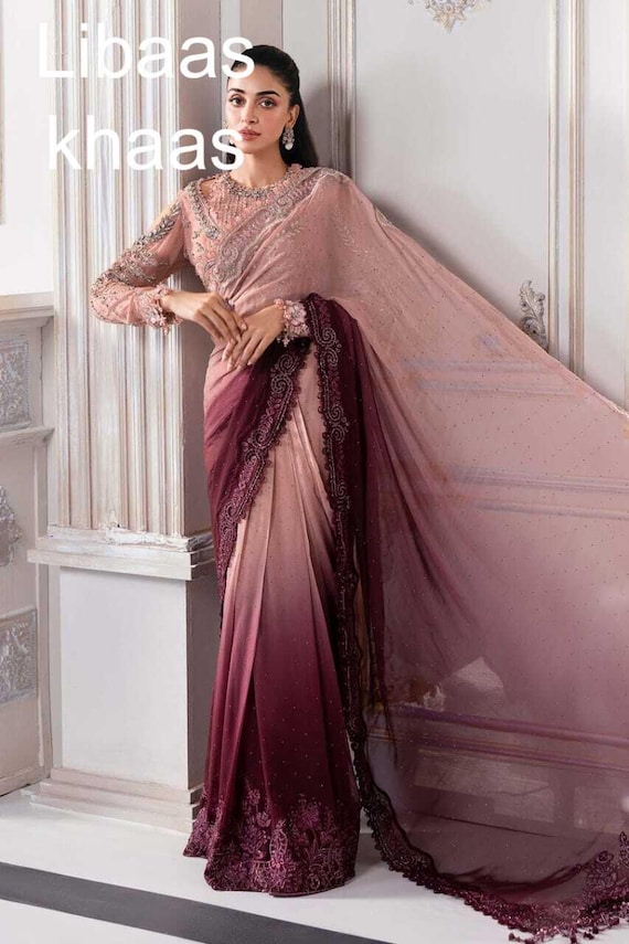 Embroidered Chiffon Saree : Pakistani Indian Wedding Dresses, Maria B,  Nikkah Dress, Bridal Outfit, - Etsy Ireland