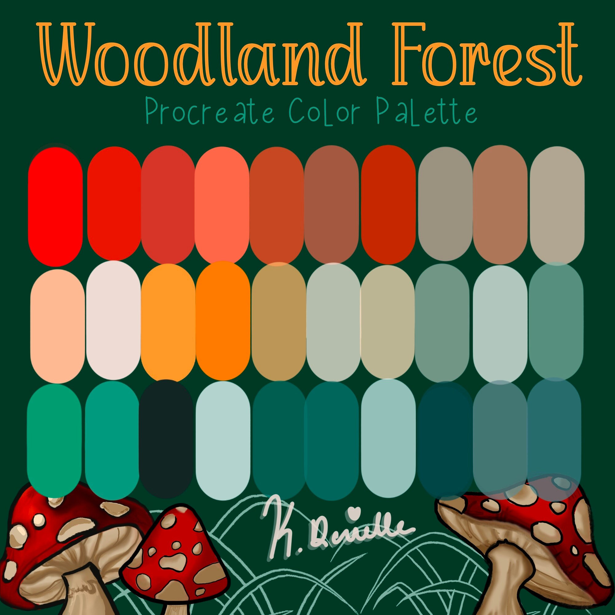 Paleta de colores Woodland Forest para Procreate – 30 tonos tierra para arte de naturaleza y paisaje