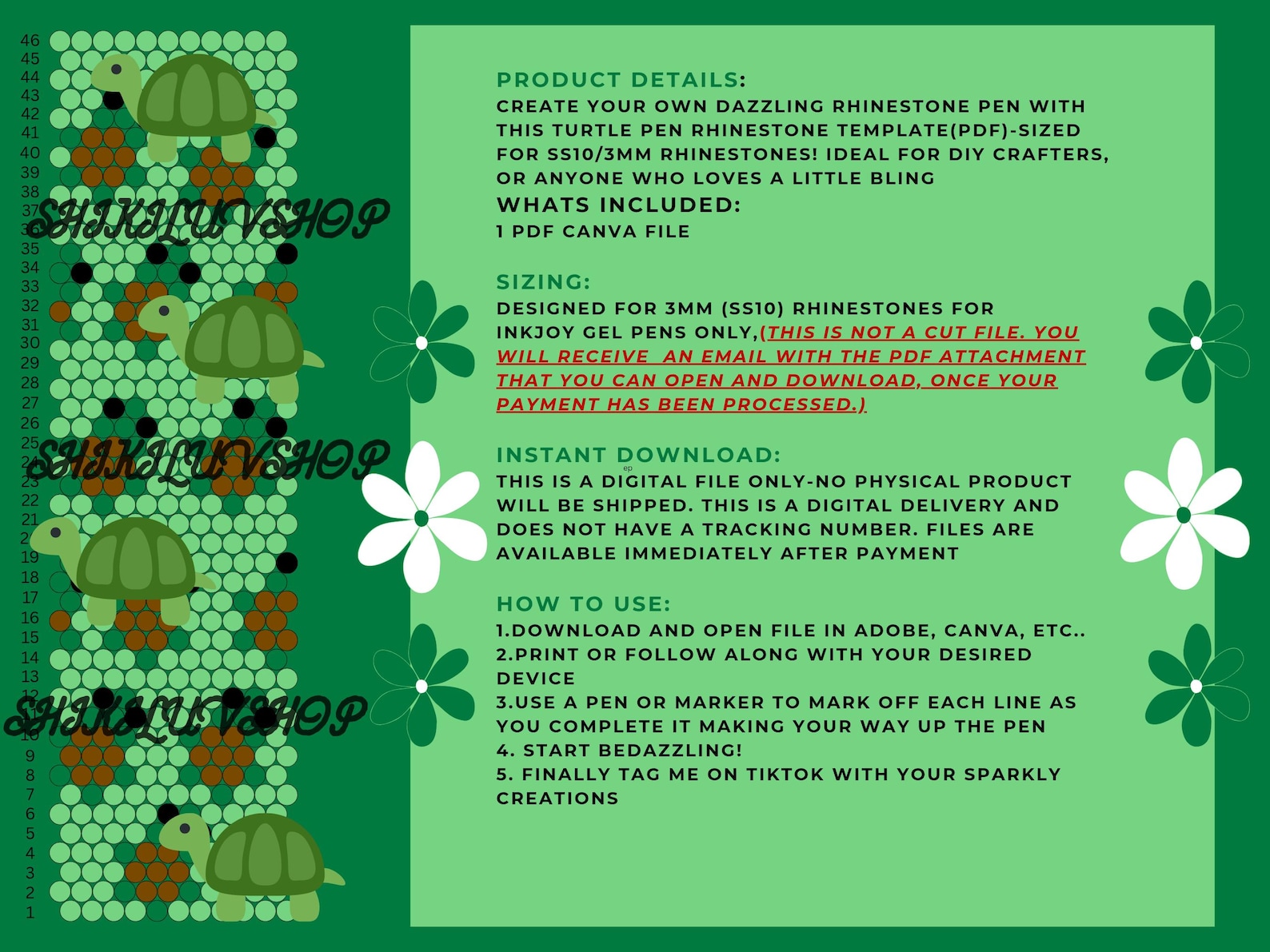 Turtle Rhinestone Pen Rhinestone Turtle Pen Template – Inkjoy Gel Pen Pattern (digital ...