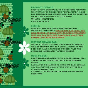 Rhinestone Turtle Pen Template – Inkjoy Gel Pen Pattern (Digital Download PDF) image 2
