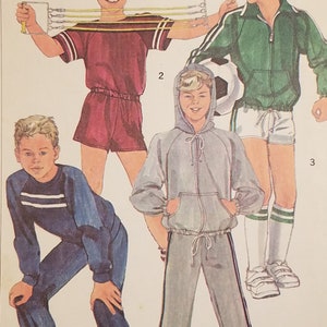 Naaipatroon jongens gemakkelijk te naaien ongevoerd jack pullover tops broeken en shorts 1985 Simplicity #7020