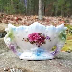 Lusterware Vase Iridescent Blue Vintage Floral