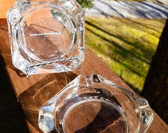 Ceniceros vintage cuadrados de cristal grueso transparente