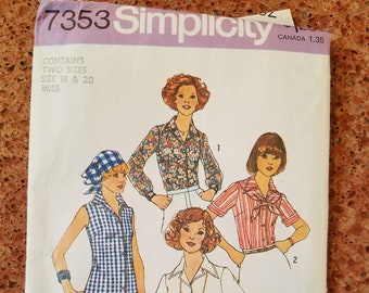 Vintage Sewing Pattern Women's Blouse Scarf 1976 Simplicity 7353