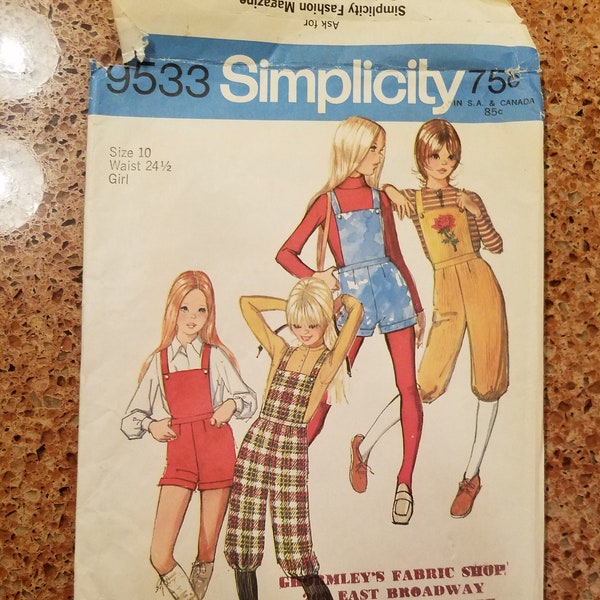 Sewing Pattern Girls Knickers Short Shorts with Bib 1971 Simplicity # 9533