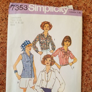 Vintage Sewing Pattern Women&#39;s Blouse Scarf 1976 Simplicity 7353