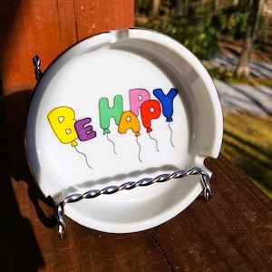 Ashtray Vintage Be Happy Glass Made in Japan
